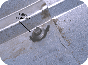 photo of a failed fasteners on a metal roof